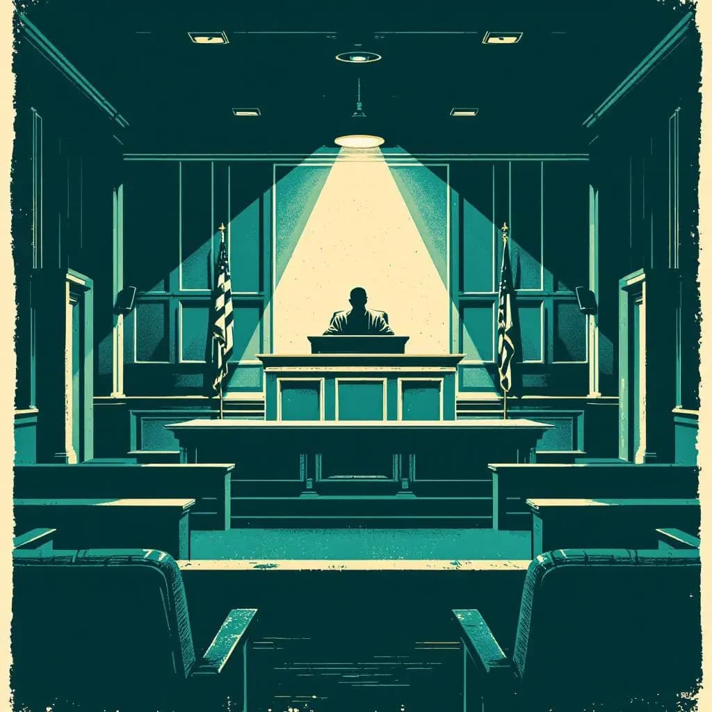 Retssag — linocut illustration