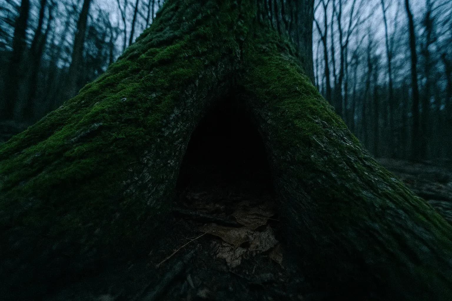 A covert "dead drop" location in Montgomery County, a moss-covered tree conceals a hollow space used by John Walker Jr. for passing classified U.S. secrets to the KGB until his 1985 arrest.